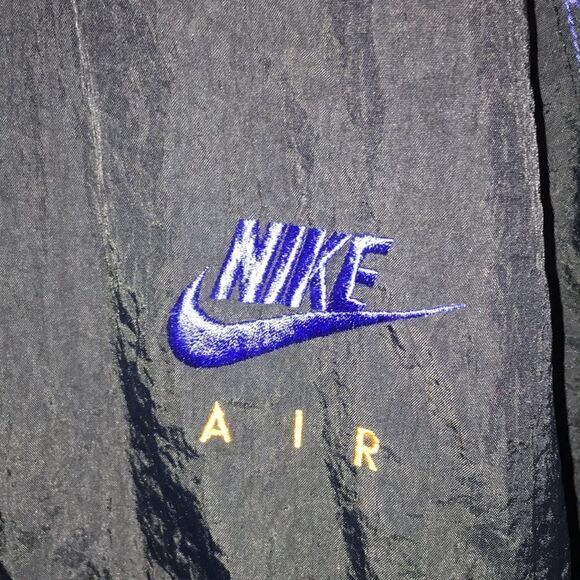 Vintage NIKE AIR retro Nylon Black Blue stripe hoodie hooded jacket-M oversize - Picture 5 of 10